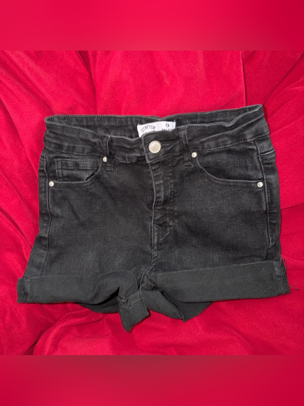 Black Stretch Denim High-Rise Shorts